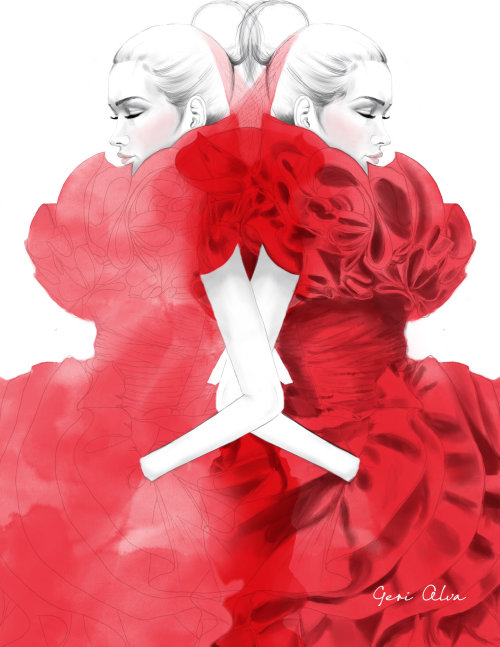 Ilustración de moda Couture Red Dress