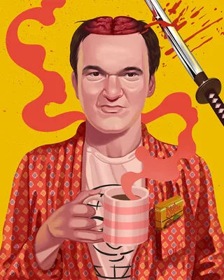 クエンティン・タランティーノの肖像画（『キル・ビル』の要素入り