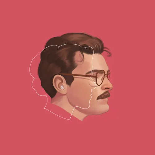 Retrato minimalista de Theodore com óculos e bigode, por German Gonzalez.