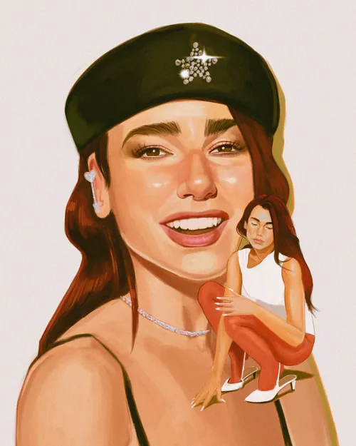 Retrato de Dua Lipa com figura sentada menor por German Gonzalez