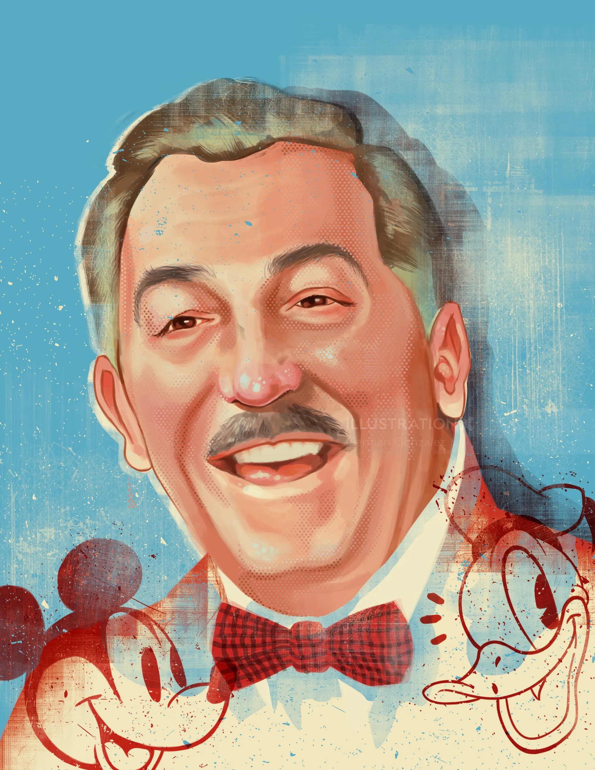 Portrait of Walt Disney with Mickey Mouse elements by German Gonzalez