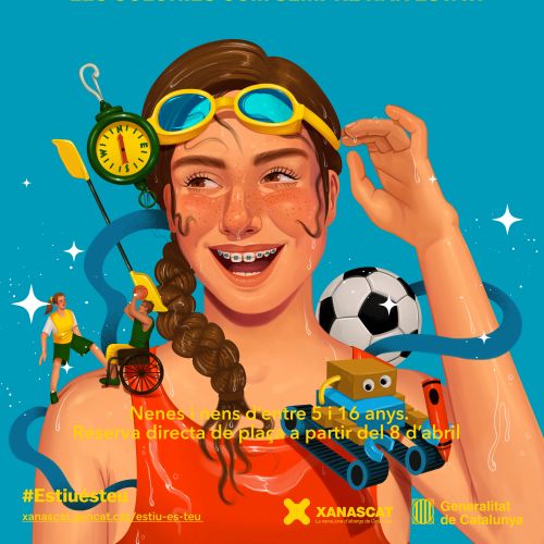 Girl with sports icons symbolizing movement and teamwork by German Gonzalez