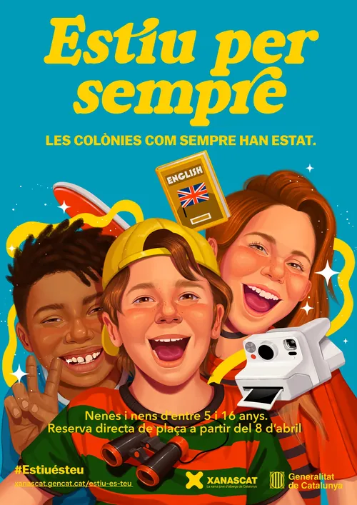 Ilustração de crianças socializando alegremente em um acampamento de verão por German Gonzalez