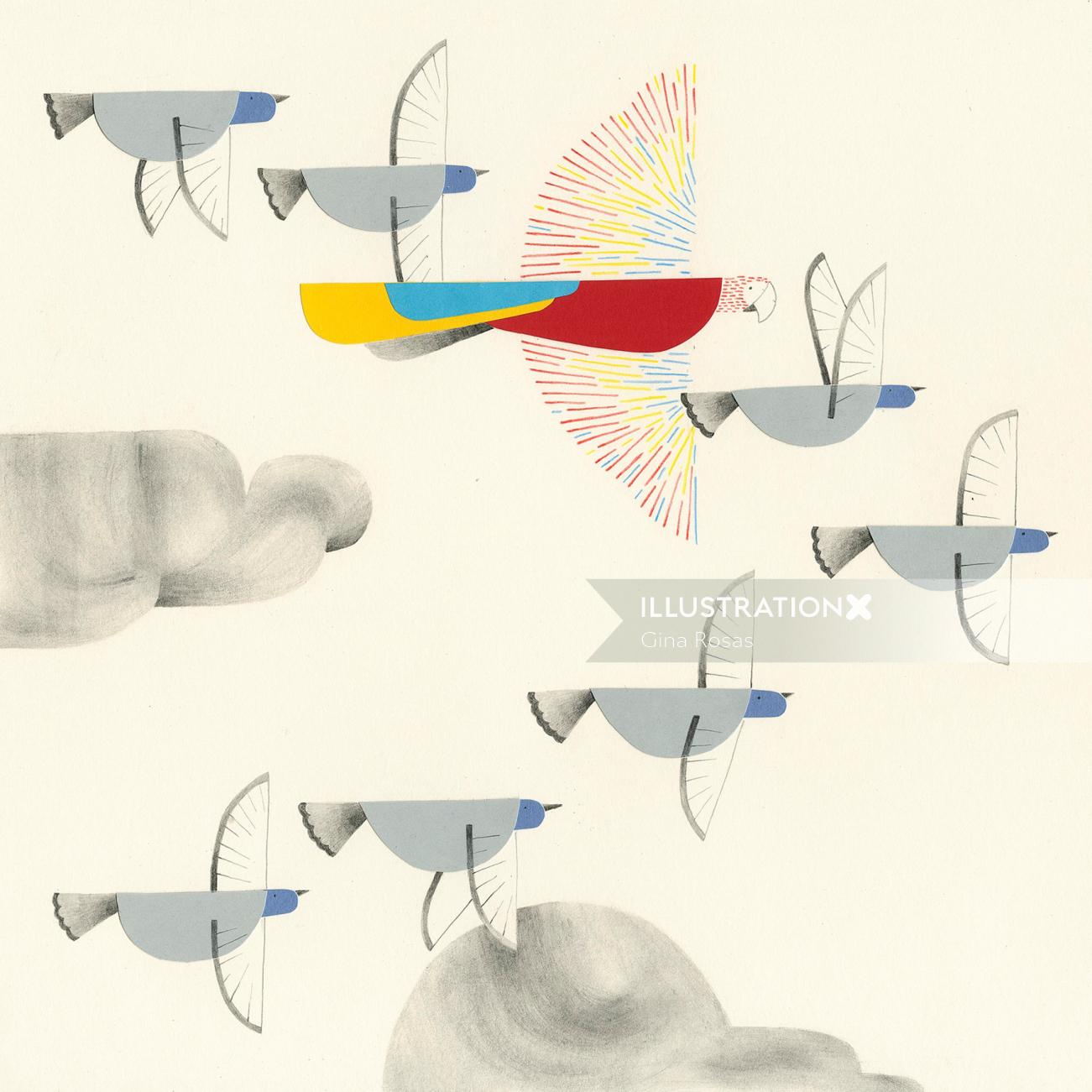 Paper art of birds flying 
