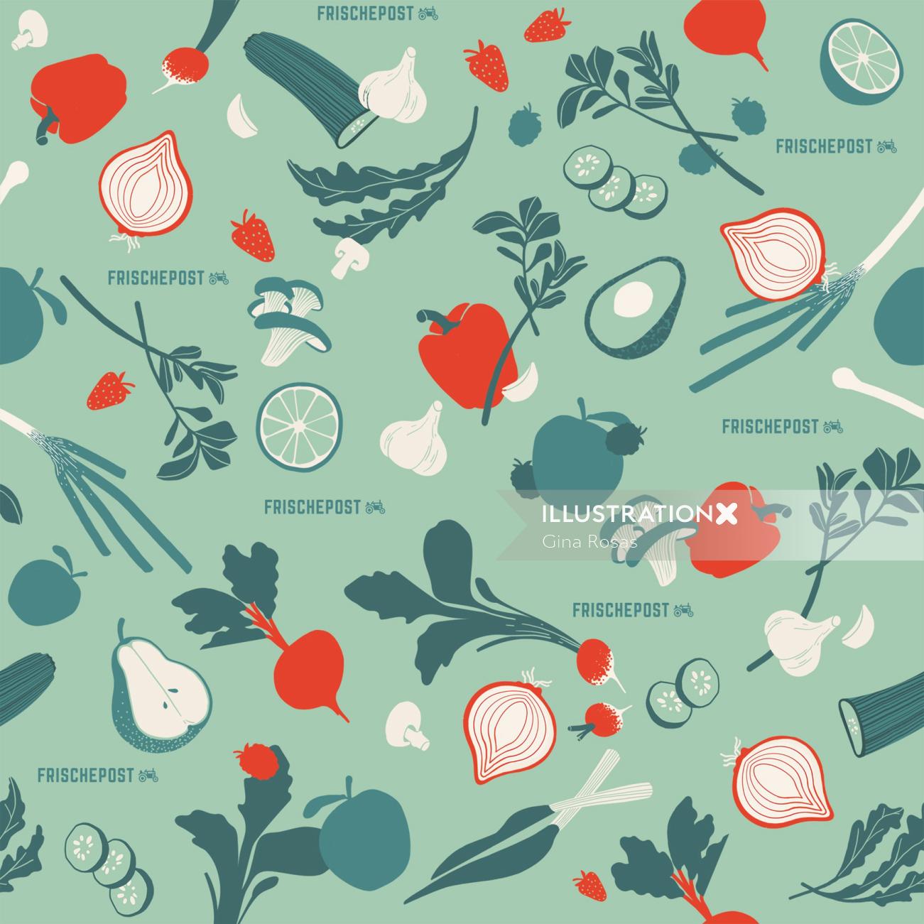 Decorative Fruits and Vegetables pattern wrapping paper
