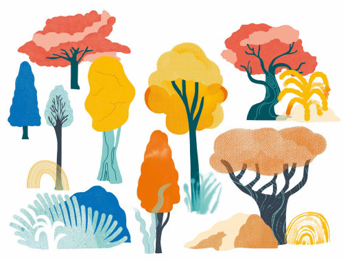 Ilustração vetorial de plantas florestais