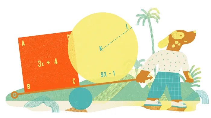 Child surrounded by geometric shapes and math equations by Gina Rosas Moncada
