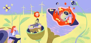 Editorial eco-friendly investment illustration by Gina Rosas Moncada