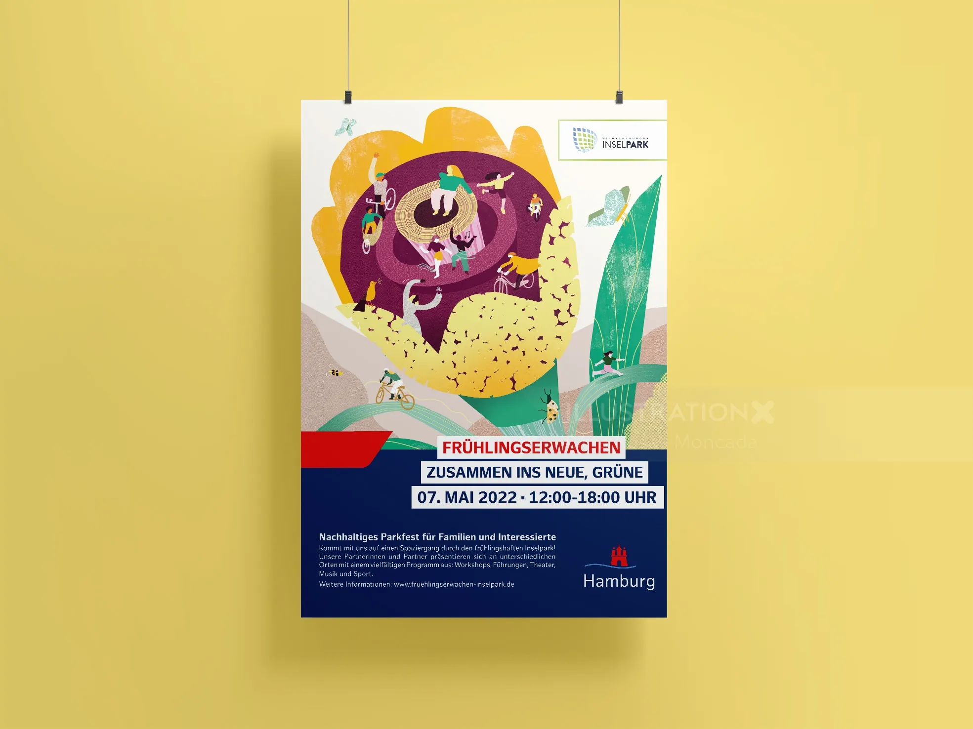 Colorful poster for Frühlingserwachen spring festival with event details by Gina Rosas Moncada