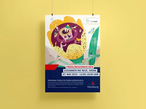 Colorful poster for Frühlingserwachen spring festival with event details by Gina Rosas Moncada