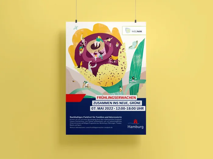 Colorful poster for Frühlingserwachen spring festival with event details by Gina Rosas Moncada