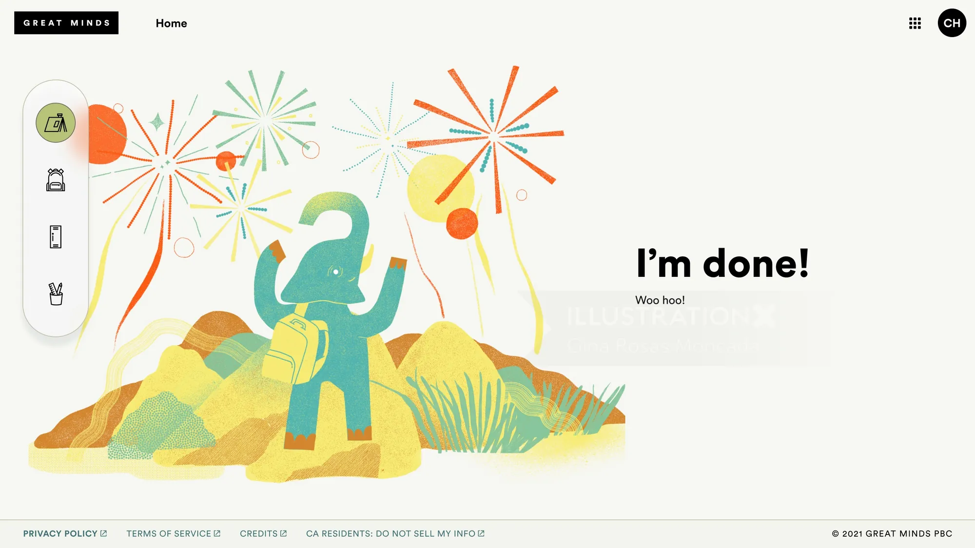 Elephant celebrating with fireworks, by Gina Rosas Moncada