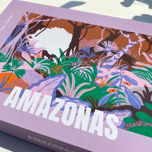 Book titled Amazonas with colorful jungle illustration by Gina Rosas Moncada