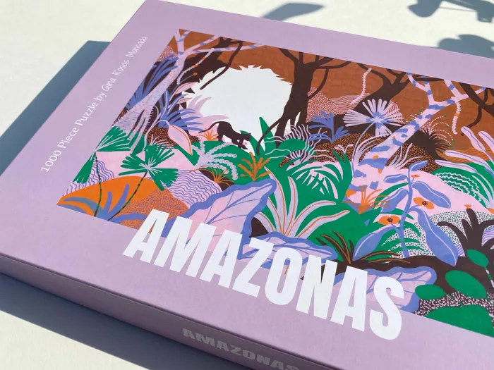 Book titled Amazonas with colorful jungle illustration by Gina Rosas Moncada