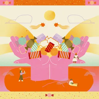 Colorful abstract hands holding geometric shapes by Gina Rosas Moncada