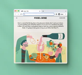Illustration of three people enjoying wine around a table by Gina Rosas Moncada