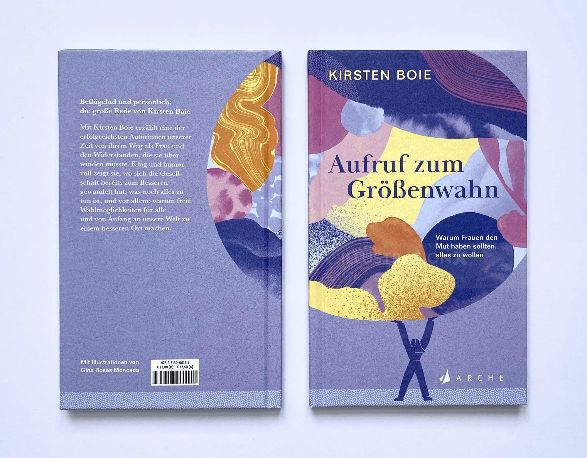 Cover of 'Aufruf zum Größenwahn' book with abstract purple and yellow design