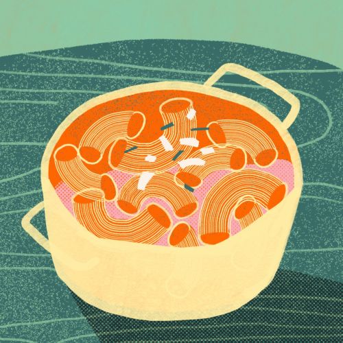 Pot of macaroni and cheese pasta on a table