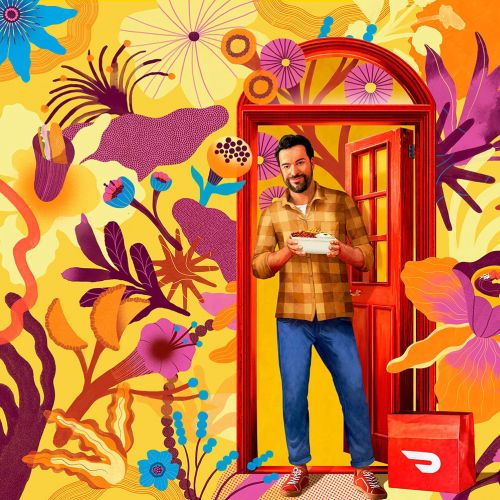 Doordash delivery with vibrant Latin culture background