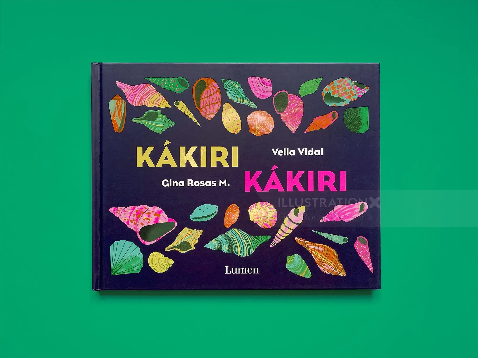 Book cover with colorful fruits and leaves illustrations titled Kákiri