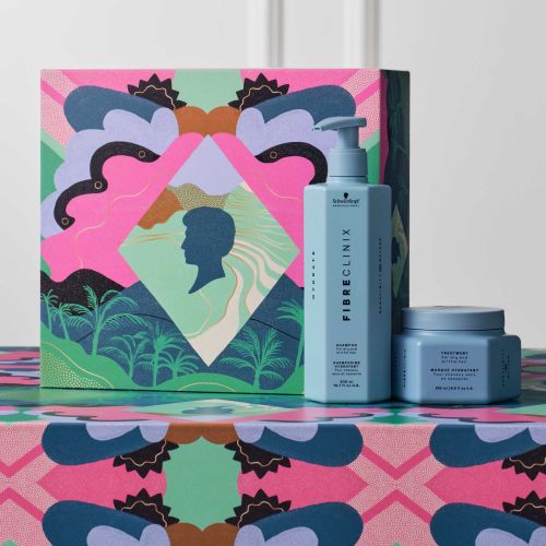 Gift set with lotion bottle and cream jar in colorful gift box by Gina Rosas Moncada