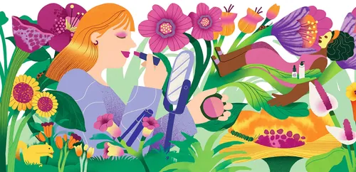 Colorful drawing of a woman holding a baby with flowers by Gina Rosas Moncada