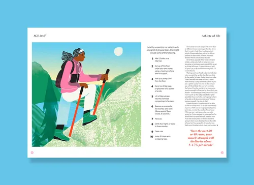 Ilustración de Gina Rosas Moncada que muestra a un esquiador cruzando un paisaje montañoso nevado.