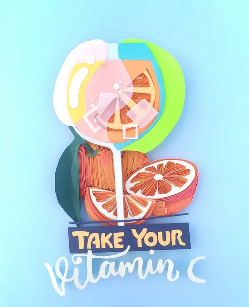 Colorful paper-cut citrus drink with ice and orange slices by Glimpsecraft