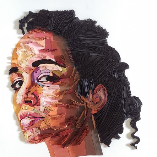 Paper-cut portrait of a woman with textured layered strips by Glimpsecraft