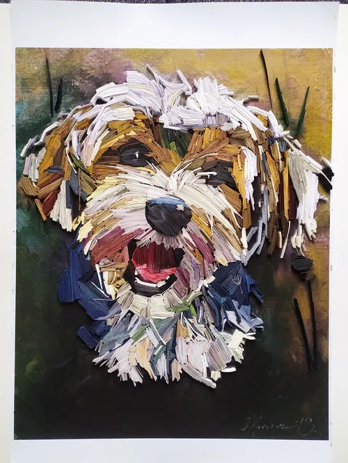 3D paper quilling portrait of a fluffy dog by Glimpsecraft