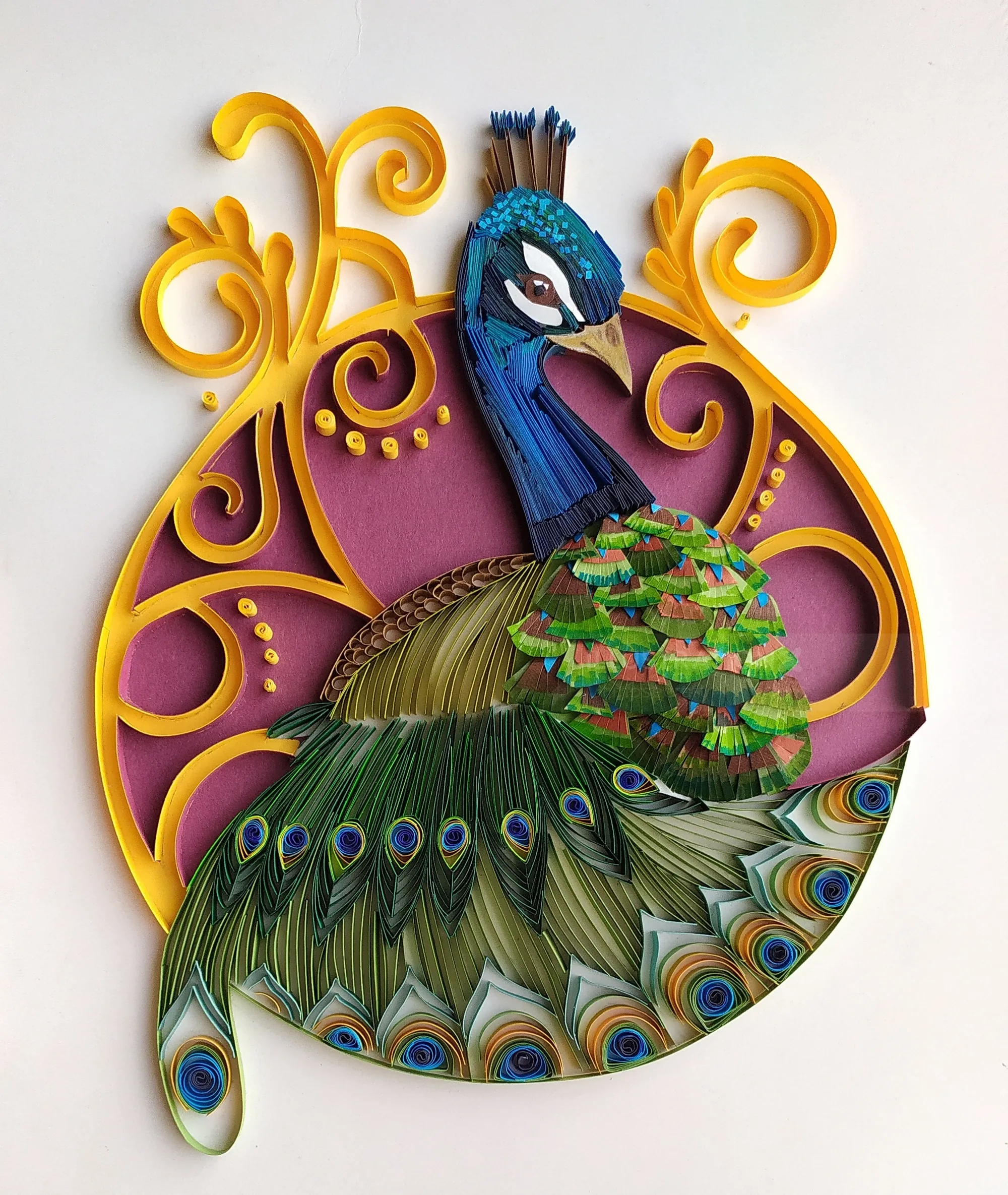 Intricate quilled peacock artwork by Glimpsecraft with vibrant feathers