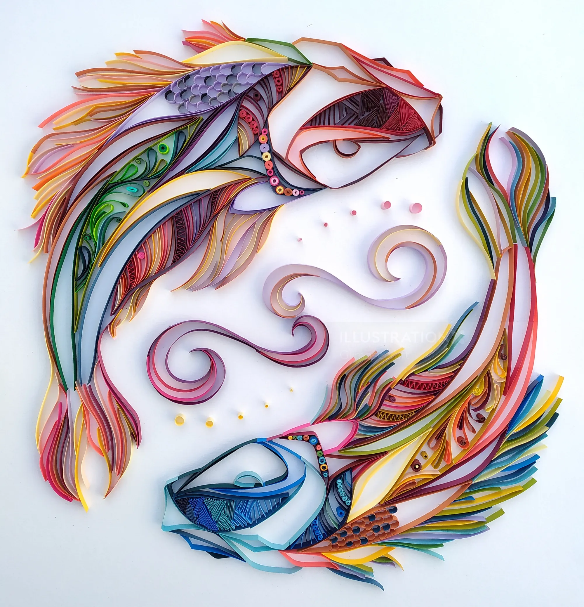 Colorful koi fish in yin and yang pose by Glimpsecraft