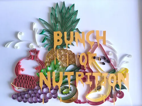 Fruit-themed paper art with orange letters 'BUNCH OF NUTRITION' by Glimpsecraft