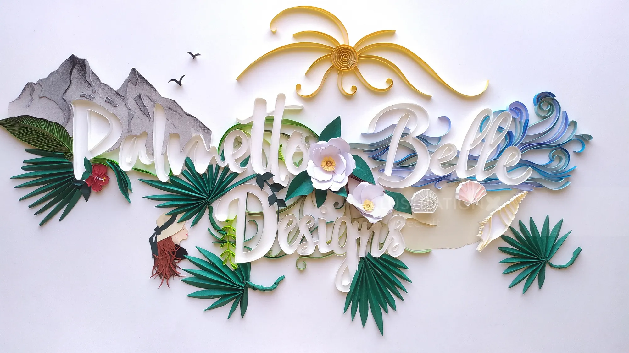 Elegant Pinella Belle Designs logo with floral and mountain accents by Glimpsecraft