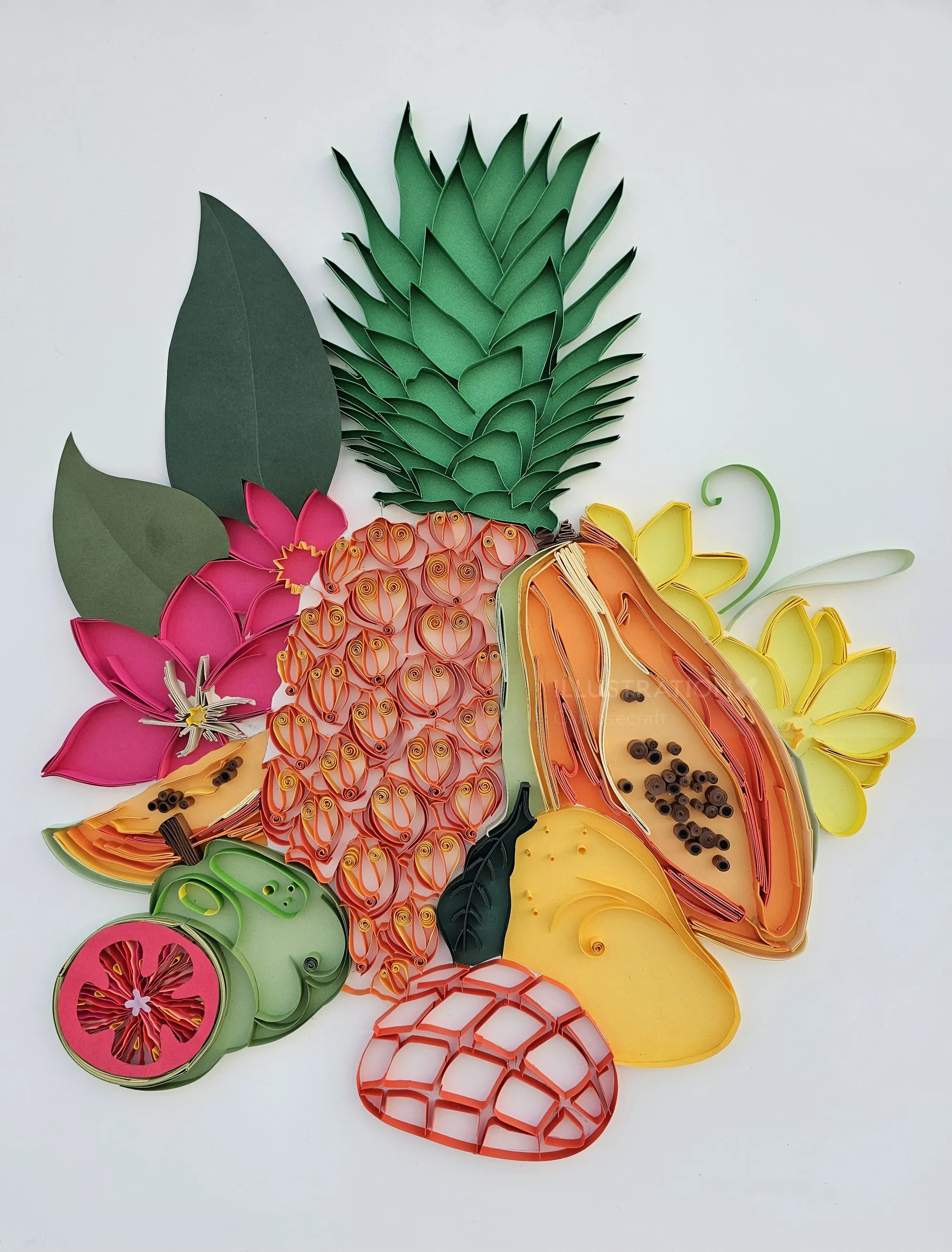 3D paper quilling artwork of tropical fruits by Glimpsecraft