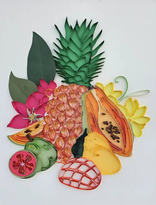 3D paper quilling artwork of tropical fruits by Glimpsecraft