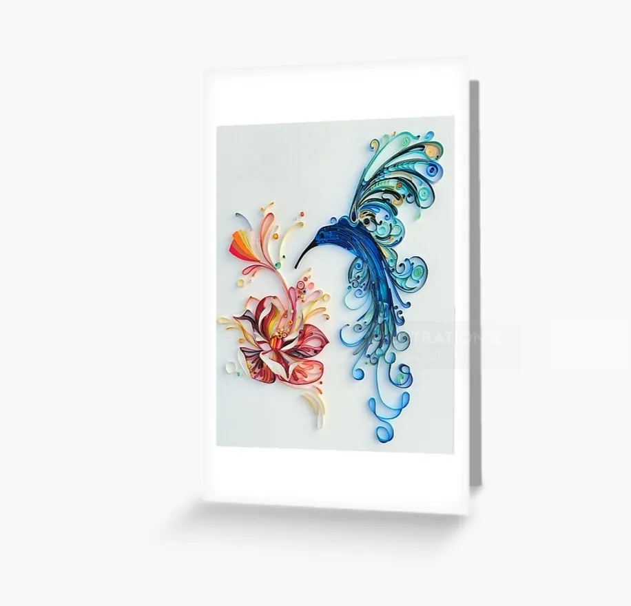 Obra de arte floral da Glimpsecraft com formas botânicas onduladas em tons de azul e vermelho, em uma moldura branca.