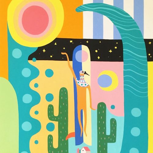 Graphic girl with cactus
