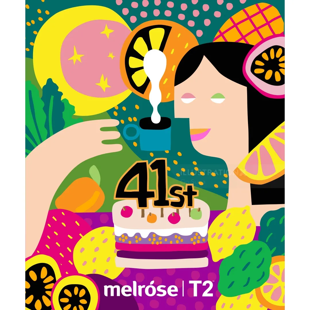 Artwork depicting a joyful woman on her 41st birthday