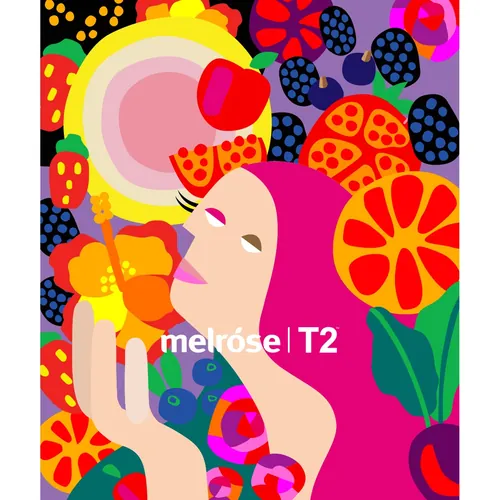 Woman in artistic illustration with vivid fruit elements