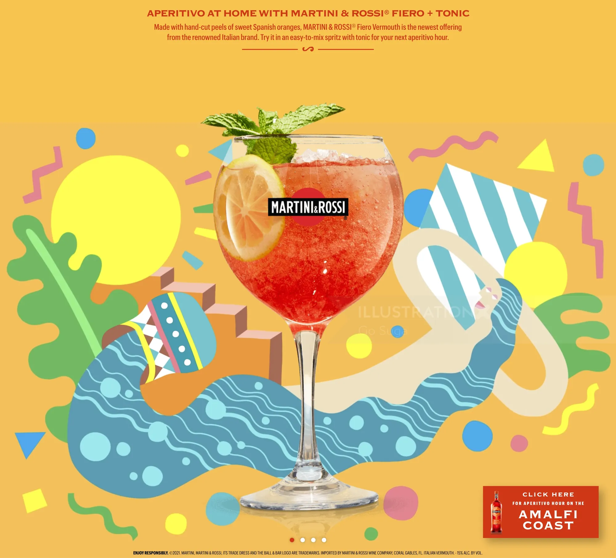 Martini Rossi cocktail with abstract vibrant background