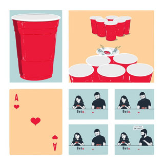 Diseño gráfico de Beer pong y poker.