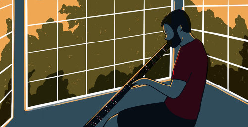 Diseño gráfico de Playing the didgeridoo para novela