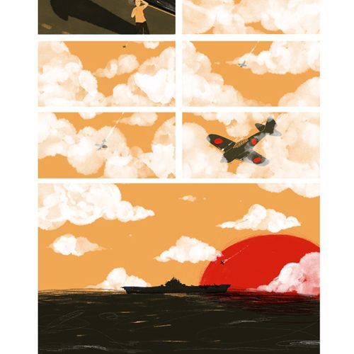 Storyboard illustration of flight crash 