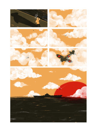 Storyboard illustration of flight crash 