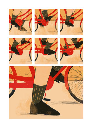 Ilustración del guión gráfico del pedal de la bicicleta.