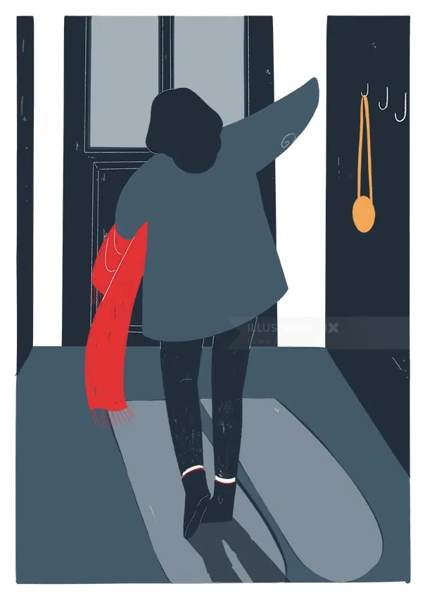 Silhouette of person holding red scarf in doorway by Grace Lanksbury
