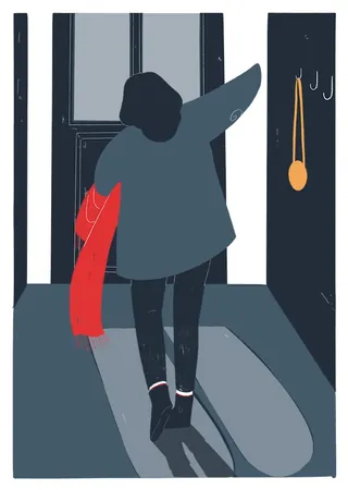 Silhouette of person holding red scarf in doorway by Grace Lanksbury