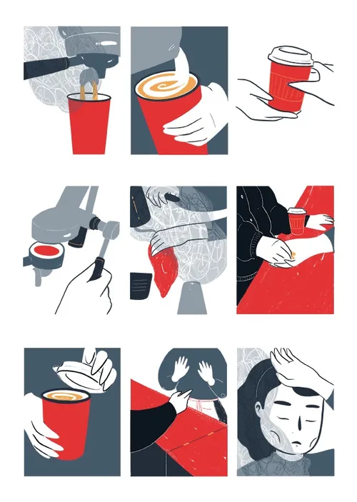 Illustration of coffee shop for crowded book 