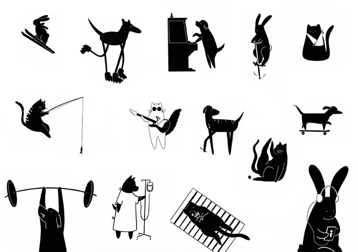 Black and white animal silhouettes by Grace Lanksbury